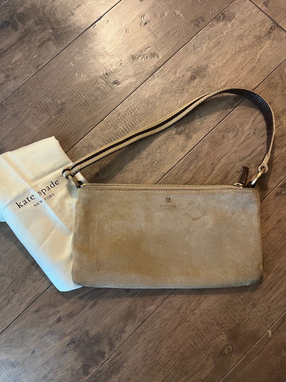 kate spade tan suede clutch with shoulder strap